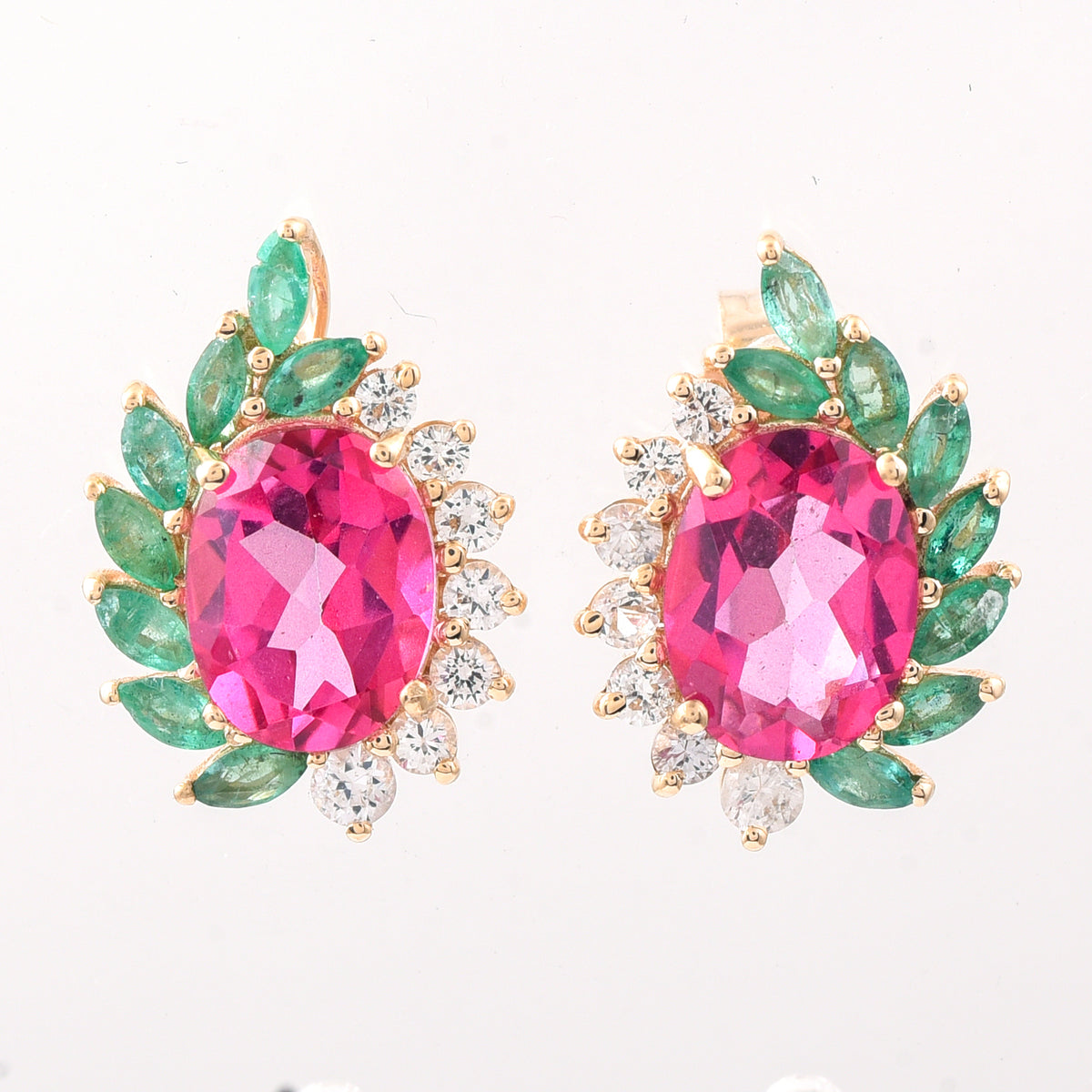 3.74 Ct Oval Pink Topaz 9K Gold Earrings