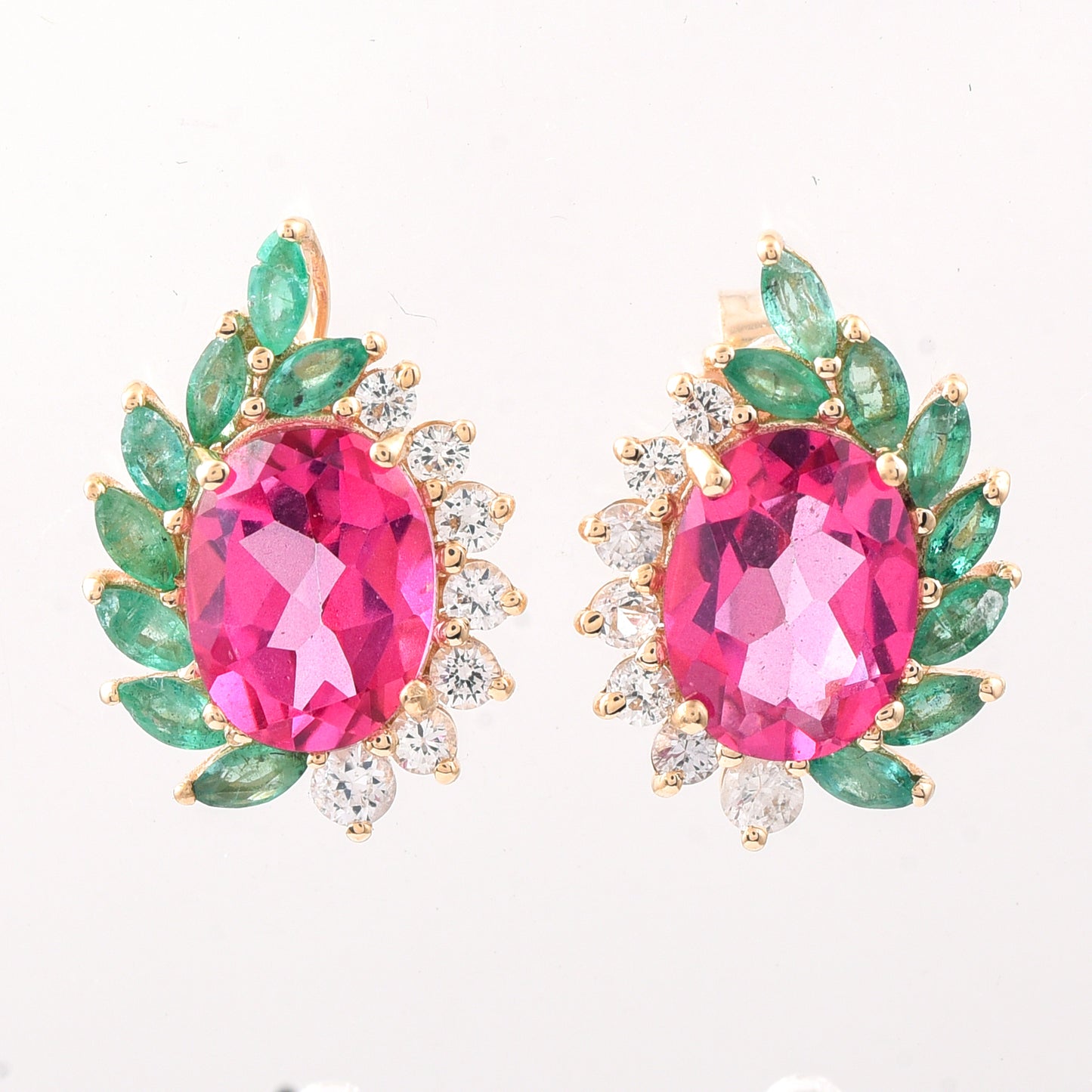 3.74 Ct Oval Pink Topaz 9K Gold Earrings