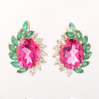 3.74 Ct Oval Pink Topaz 9K Gold Earrings