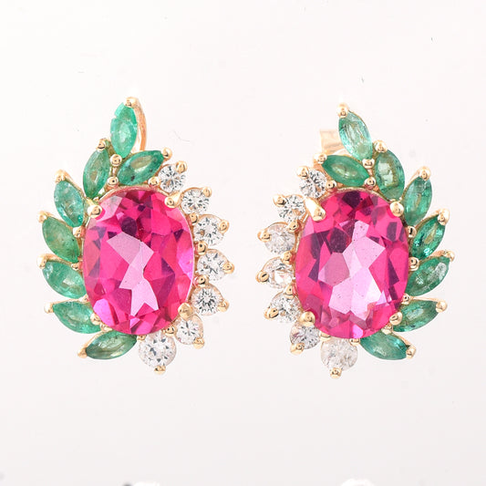 3.74 Ct Oval Pink Topaz 9K Gold Earrings