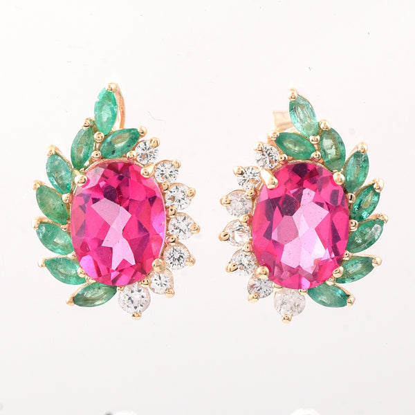 3.74 Ct Oval Pink Topaz 9K Gold Earrings