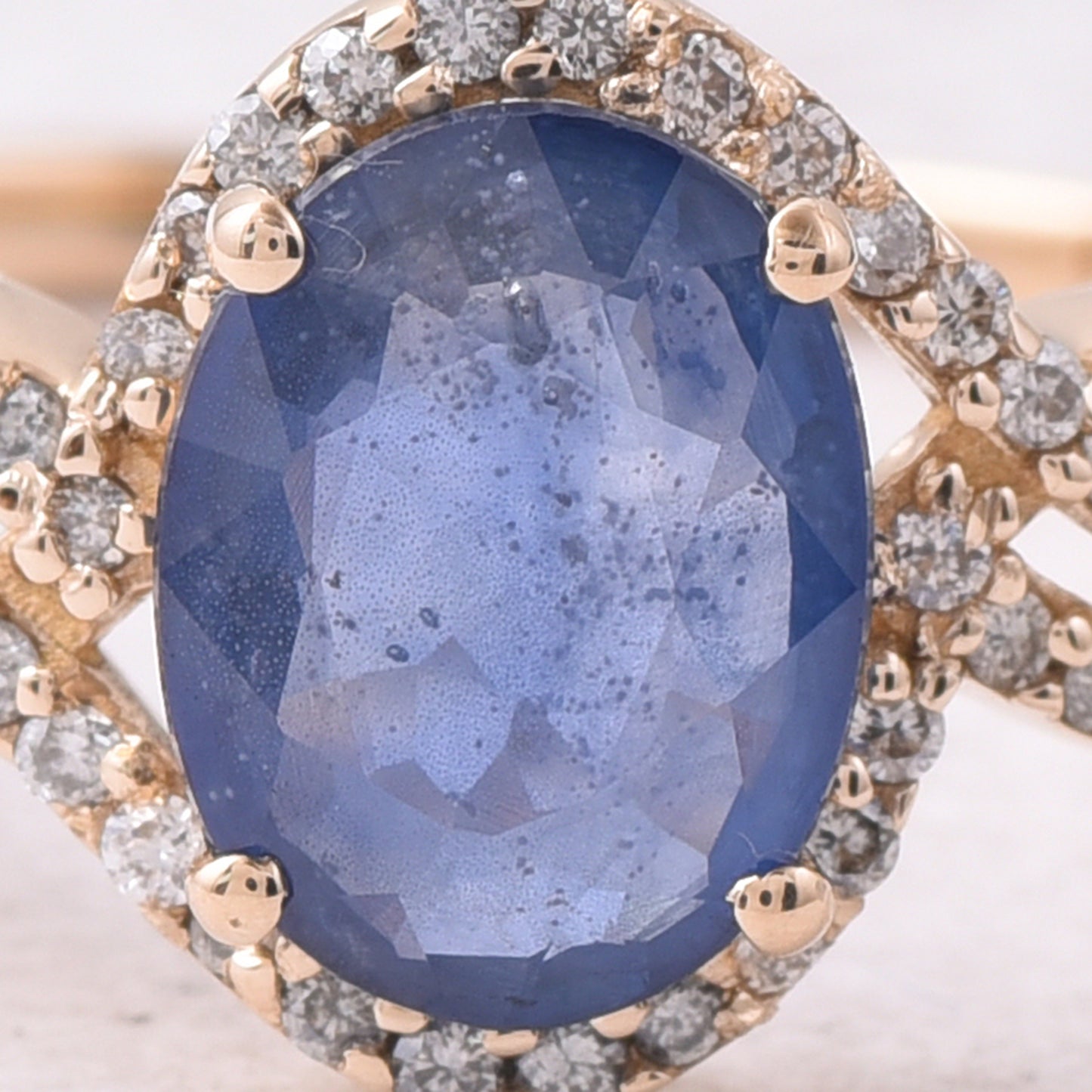 1.65 Ct Oval Mixed Cut Natural Sapphire 14K Gold Ring