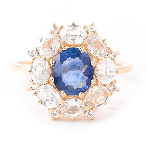 3.23 Ct Oval Mixed Cut Natural Sapphire 14K Gold Ring