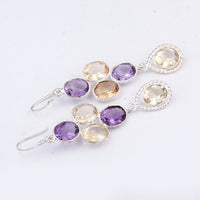 13.85 Ct Amethyst, Citrine 925 Sterling Silver Earrings