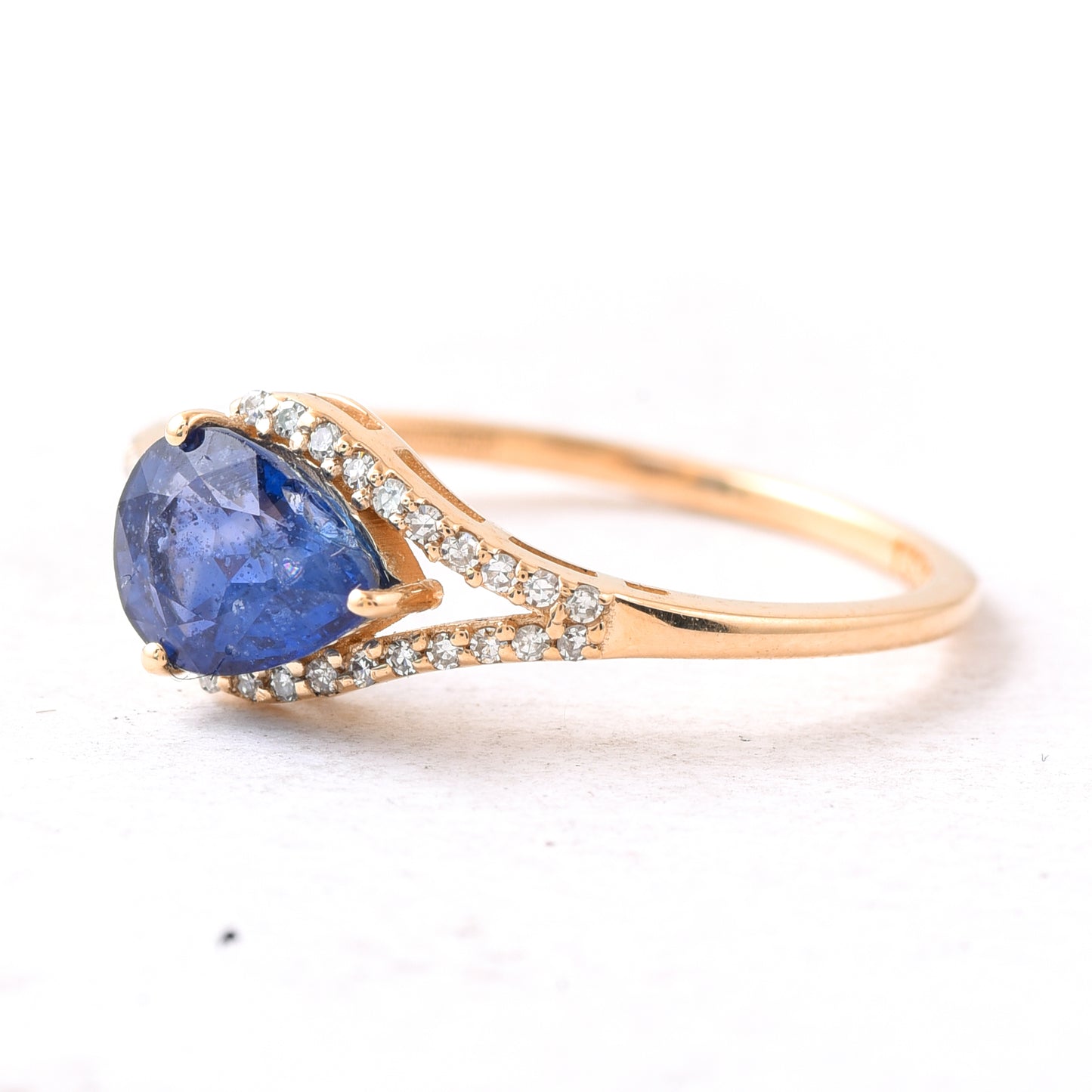 1.56 Ct Pear Mixed Cut Natural Sapphire 14K Gold Ring