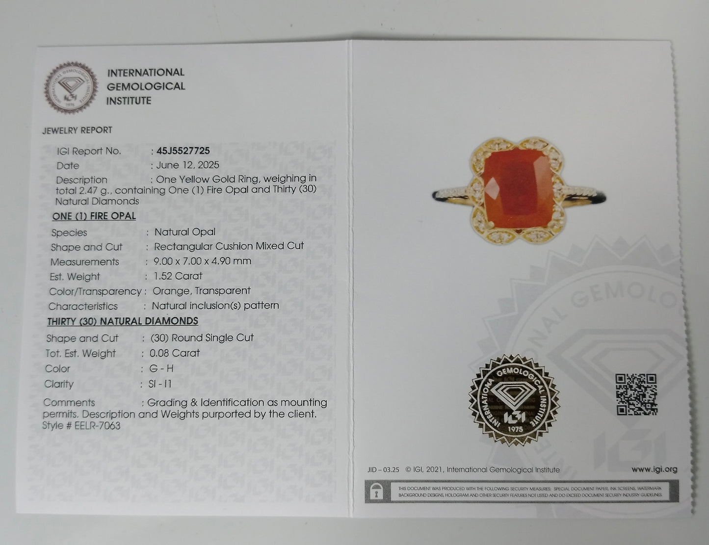 1.60 Ct Rectangular Cushion Mixed Cut Natural Fire Opal 14K Gold Ring