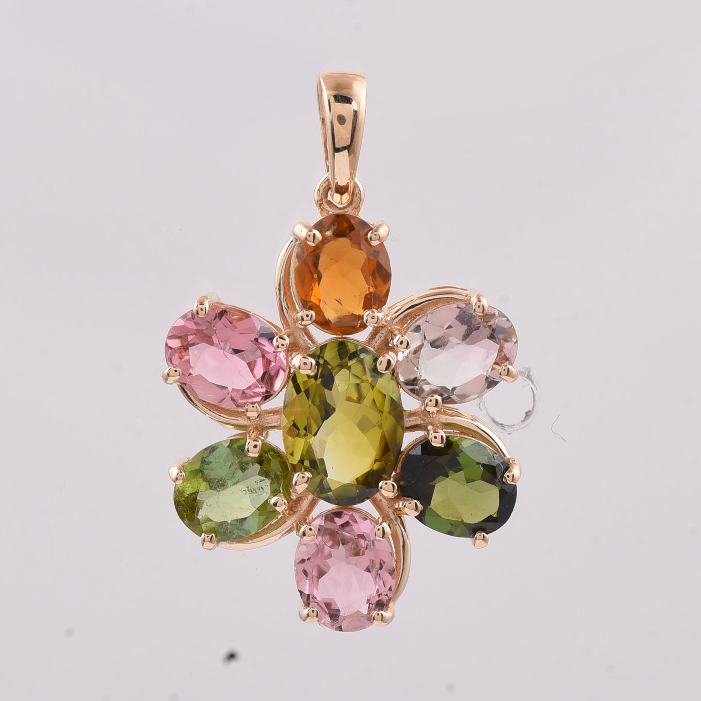 2.67 Ct Oval Natural Multi-Coloured Tourmaline 14K Gold Pendant