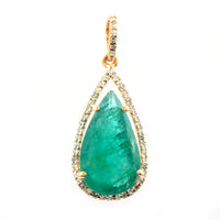 3.44 Ct Pear Mixed Cut Natural Emerald 14K Gold Pendant