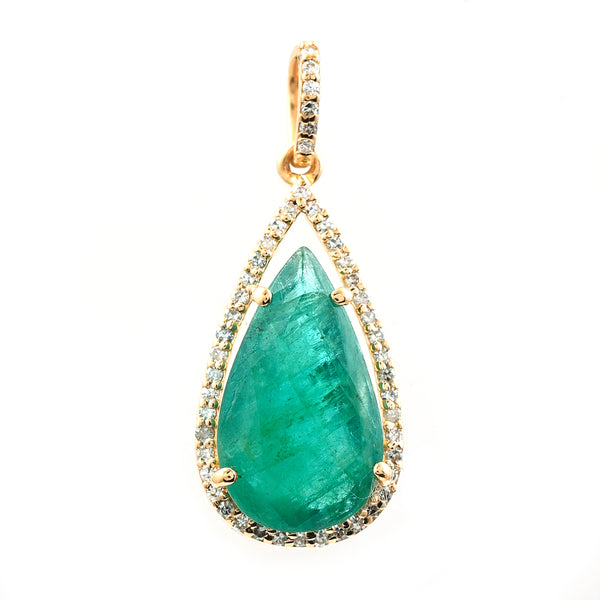 3.44 Ct Pear Mixed Cut Natural Emerald 14K Gold Pendant