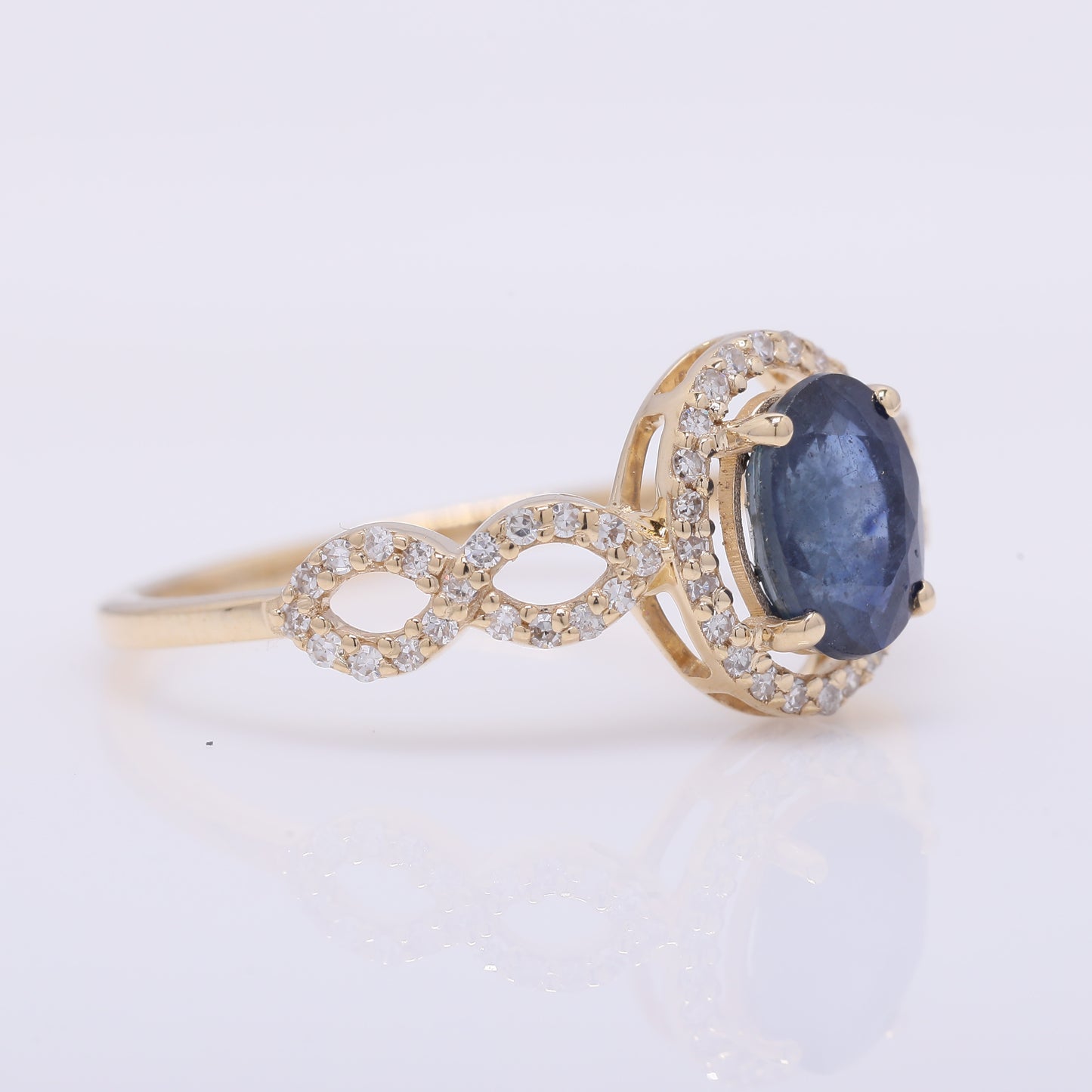 1.39 Ct Oval Mixed Cut Natural Sapphire 14K Gold Ring