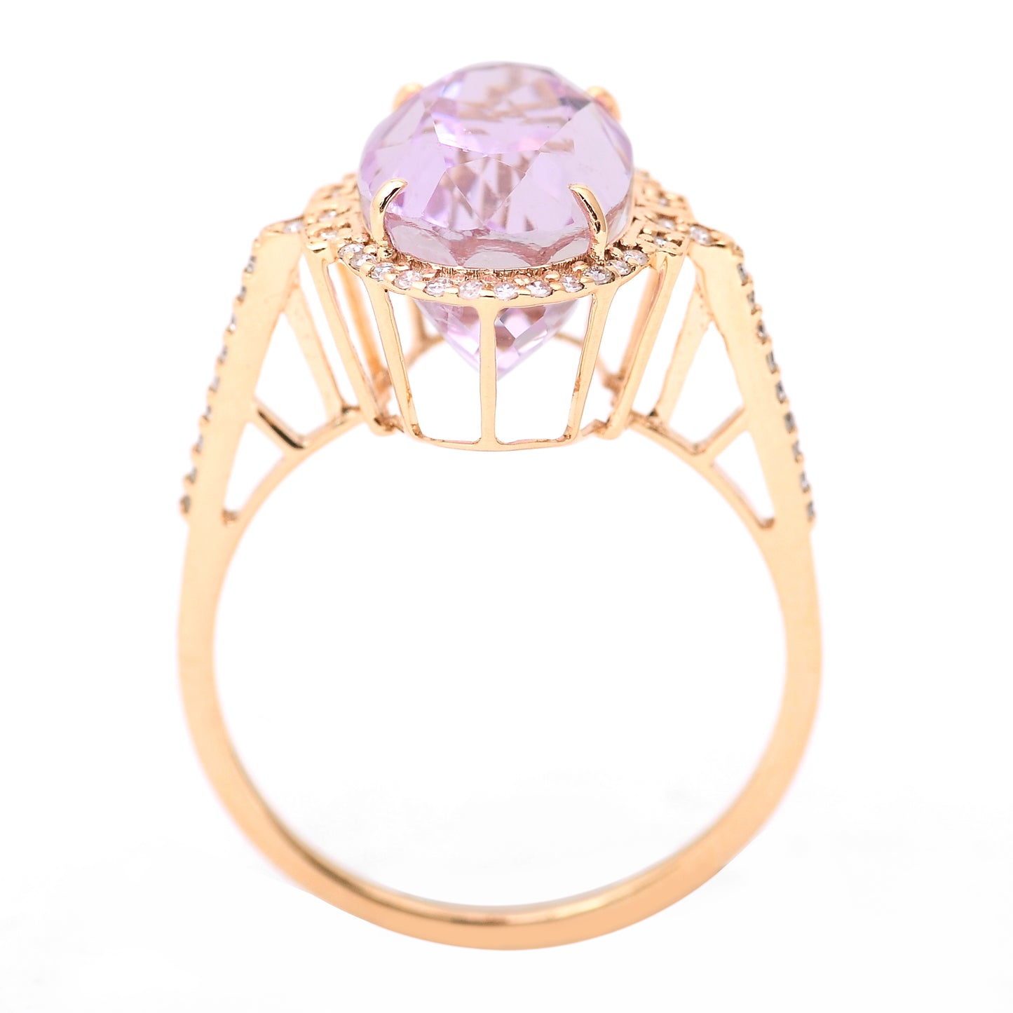 6.48 Ct Oval Mixed Cut Natural Kunzite 14K Gold Ring