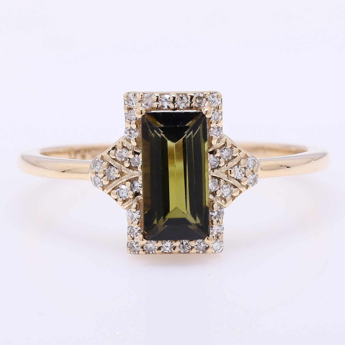 1.05 Ct Rectangle Step Cut Natural Green Tourmaline 14K Gold Ring