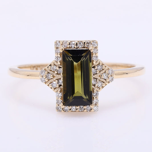 1.05 Ct Rectangle Step Cut Natural Green Tourmaline 14K Gold Ring