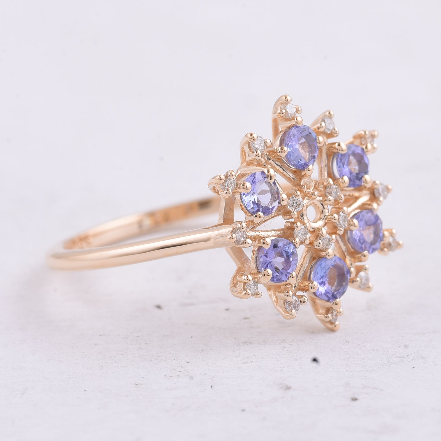 0.53 Ct Round Natural Tanzanite 14K Gold Ring