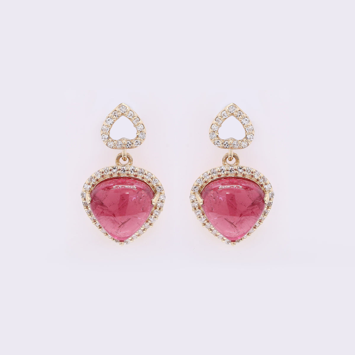 4.14 Ct Heart Natural Rubellite 14K Gold Earrings