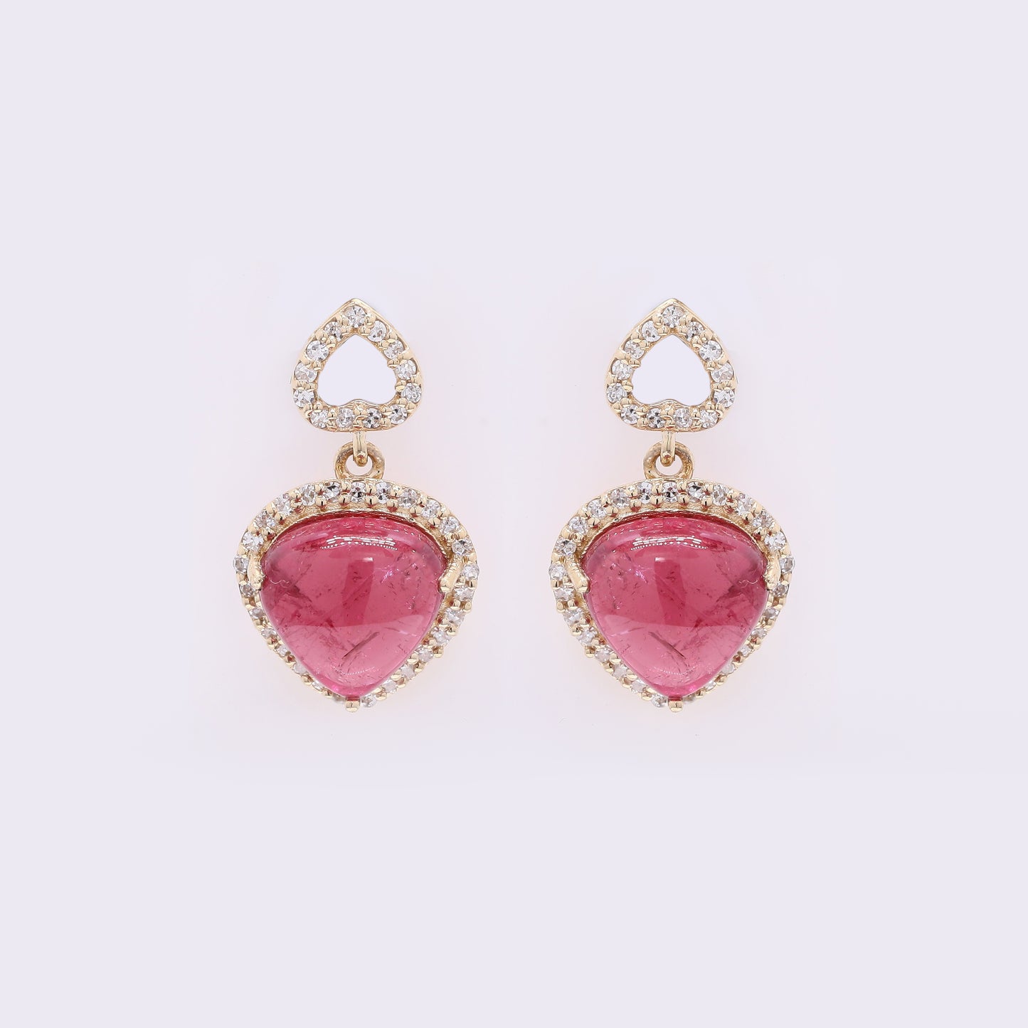 4.14 Ct Heart Natural Rubellite 14K Gold Earrings
