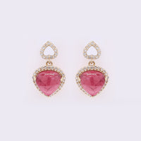 4.14 Ct Heart Natural Rubellite 14K Gold Earrings