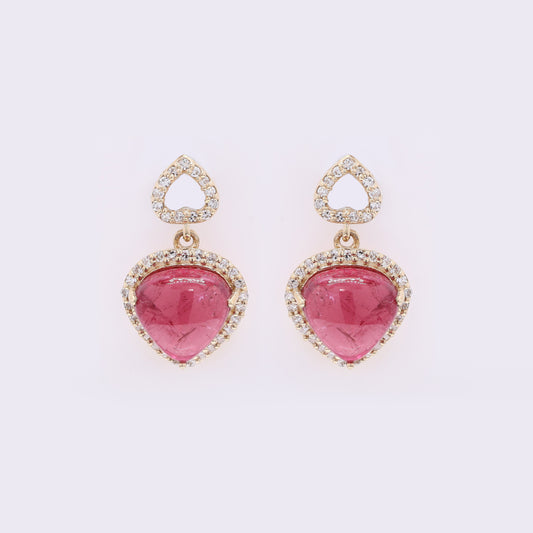 4.14 Ct Heart Natural Rubellite 14K Gold Earrings