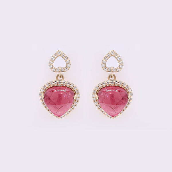 4.14 Ct Heart Natural Rubellite 14K Gold Earrings
