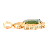 4.45 Ct Cushion Mixed Cut Natural Green Sapphire 14K Gold Pendant