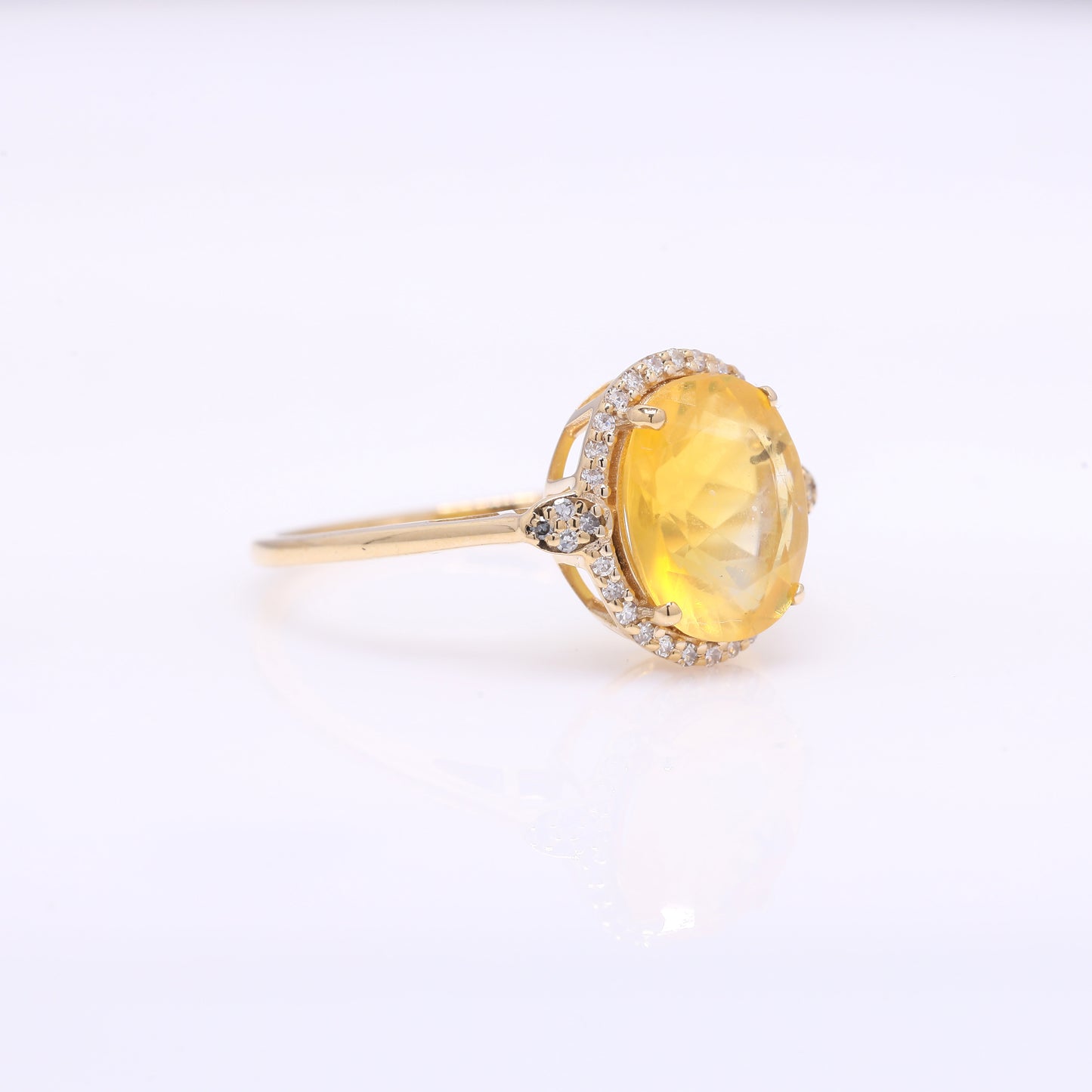 1.91 Ct Oval Mixed Cut Natural Fire Opal 14K Gold Ring