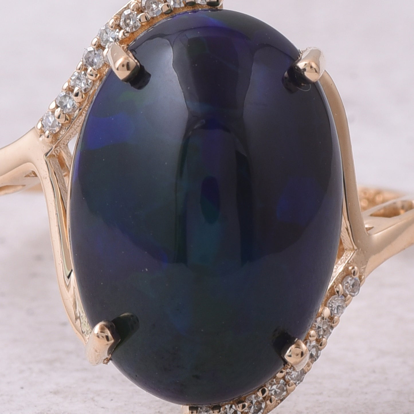 4.48 Ct Oval Cabochon Cut Natural Black Opal 14K Gold Ring
