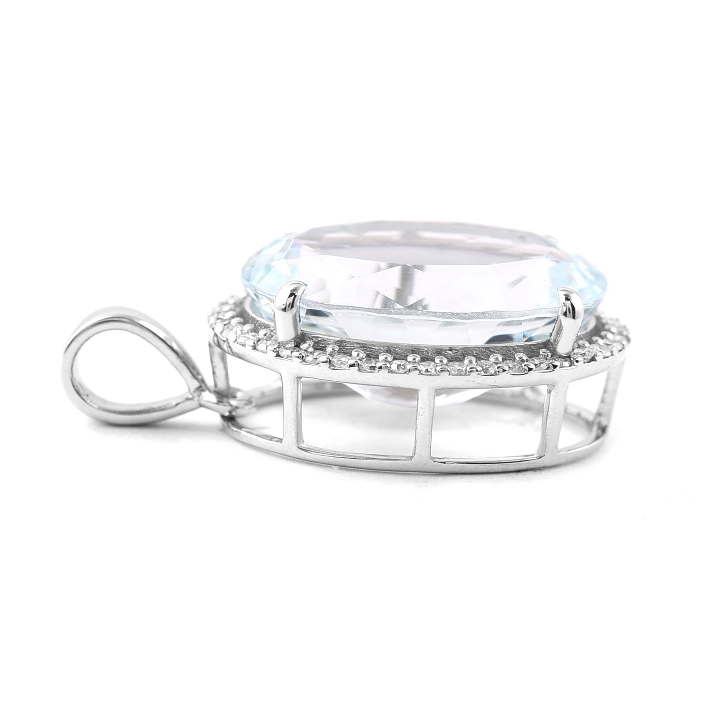5.61 Ct Oval Mixed Cut Natural Aquamarine 950 Platinum Pendant