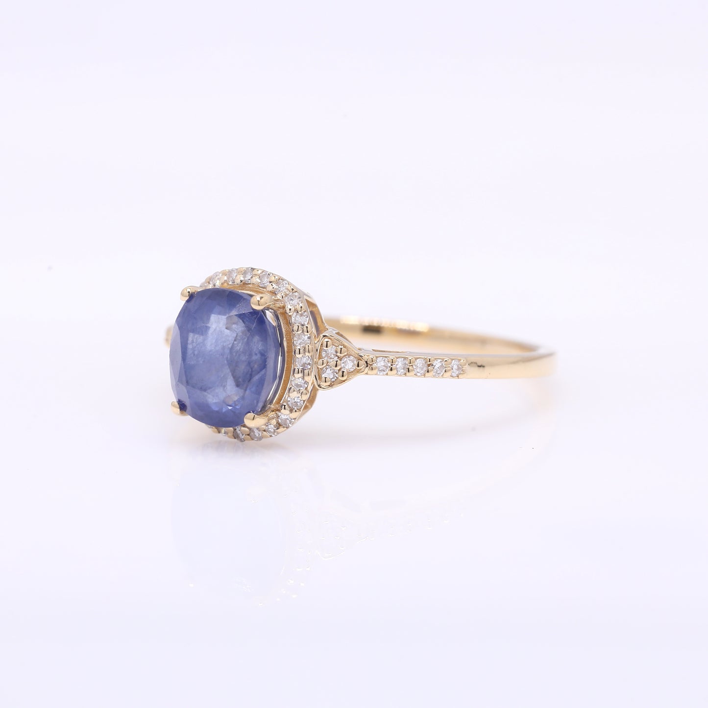 2.26 Ct Cushion Mixed Cut Natural Sapphire 14K Gold Ring