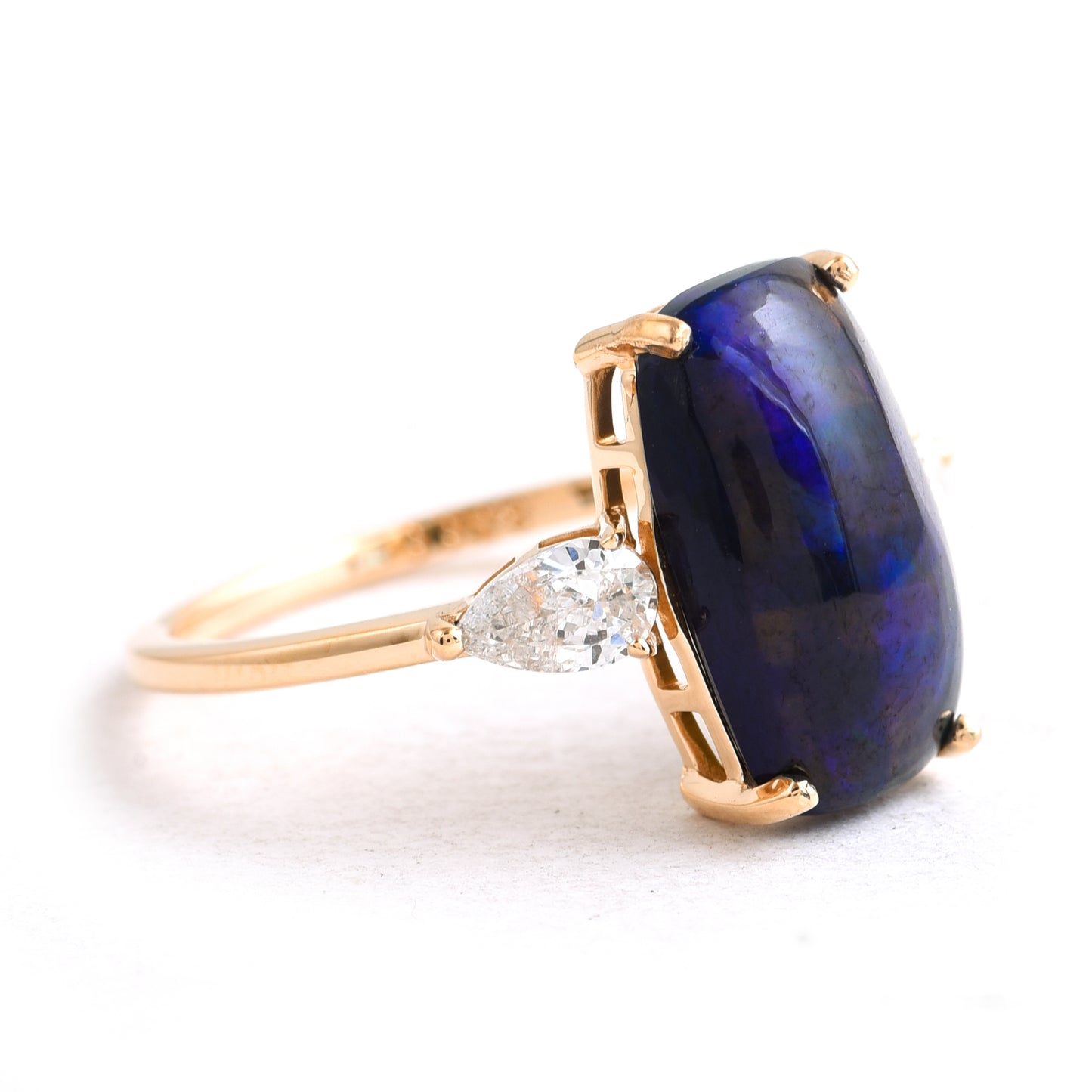 2.83 Ct Cushion Black Opal 14K Gold Ring