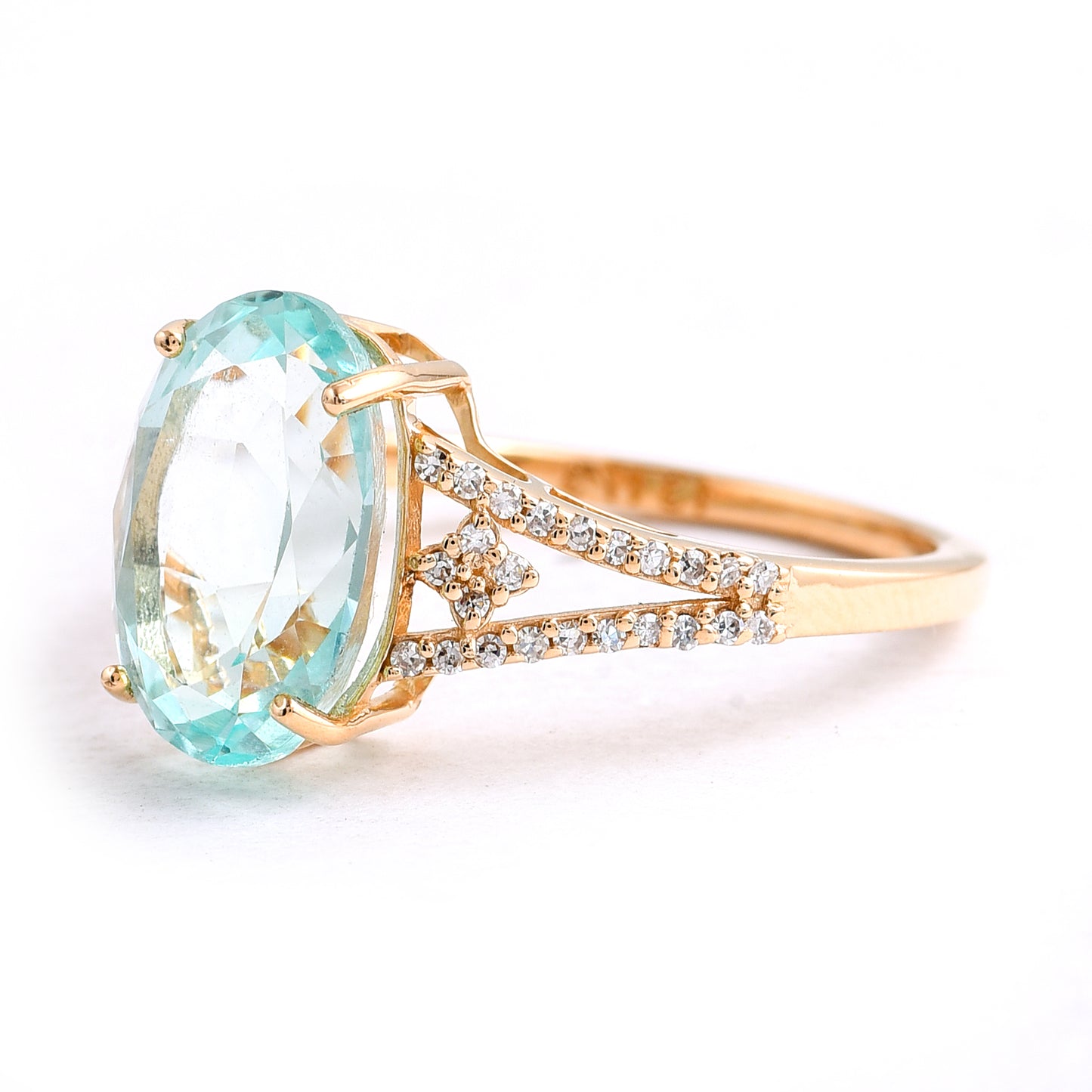 3.63 Ct Oval Mixed Cut Natural Beryl 14K Gold Ring