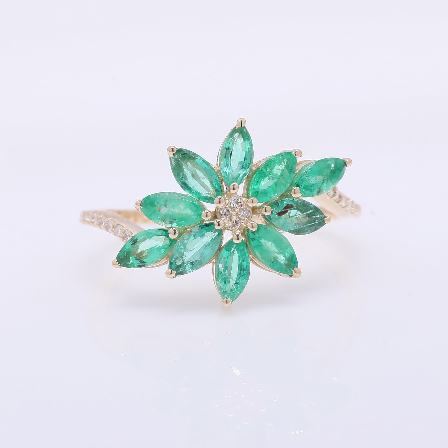 1.62 Ct Marquise Mixed Cut Natural Emerald 14K Gold Ring