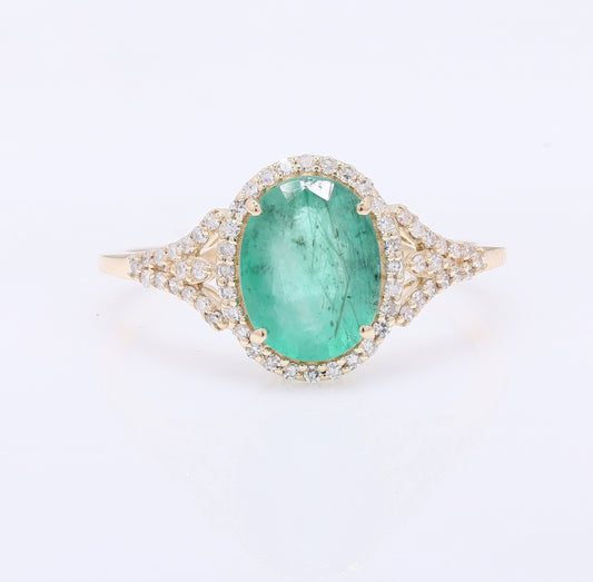 1.86 Ct Oval Mixed Cut Natural Emerald 14K Gold Ring