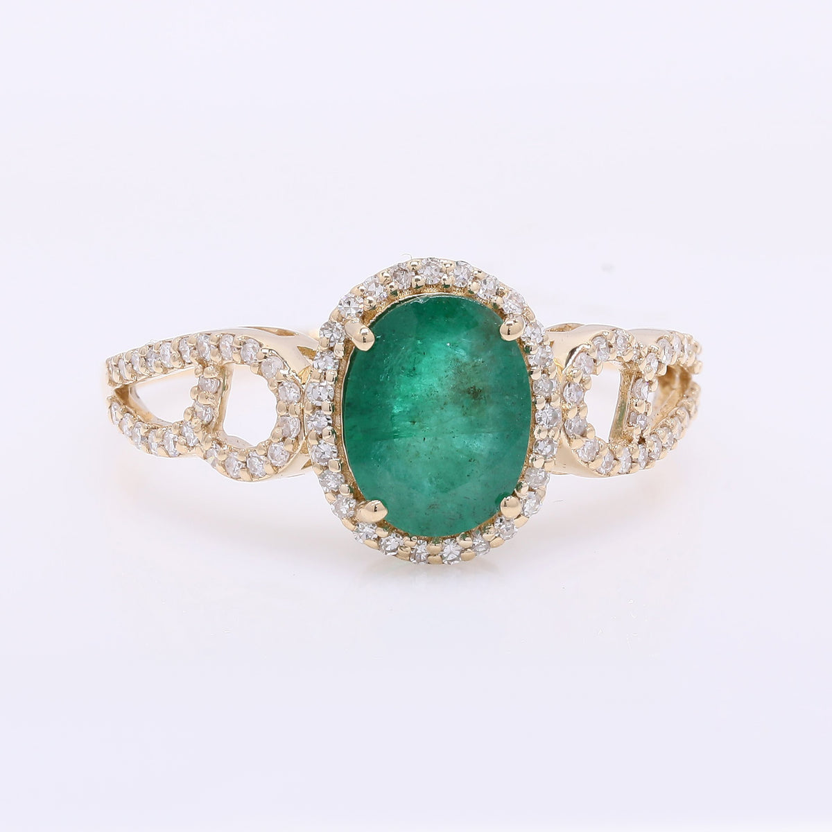 1.43 Ct Oval Mixed Cut Natural Emerald 14K Gold Ring