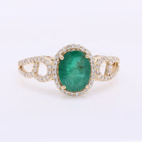 1.43 Ct Oval Mixed Cut Natural Emerald 14K Gold Ring
