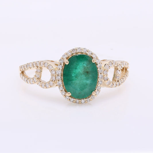 1.43 Ct Oval Mixed Cut Natural Emerald 14K Gold Ring