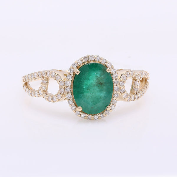 1.43 Ct Oval Mixed Cut Natural Emerald 14K Gold Ring