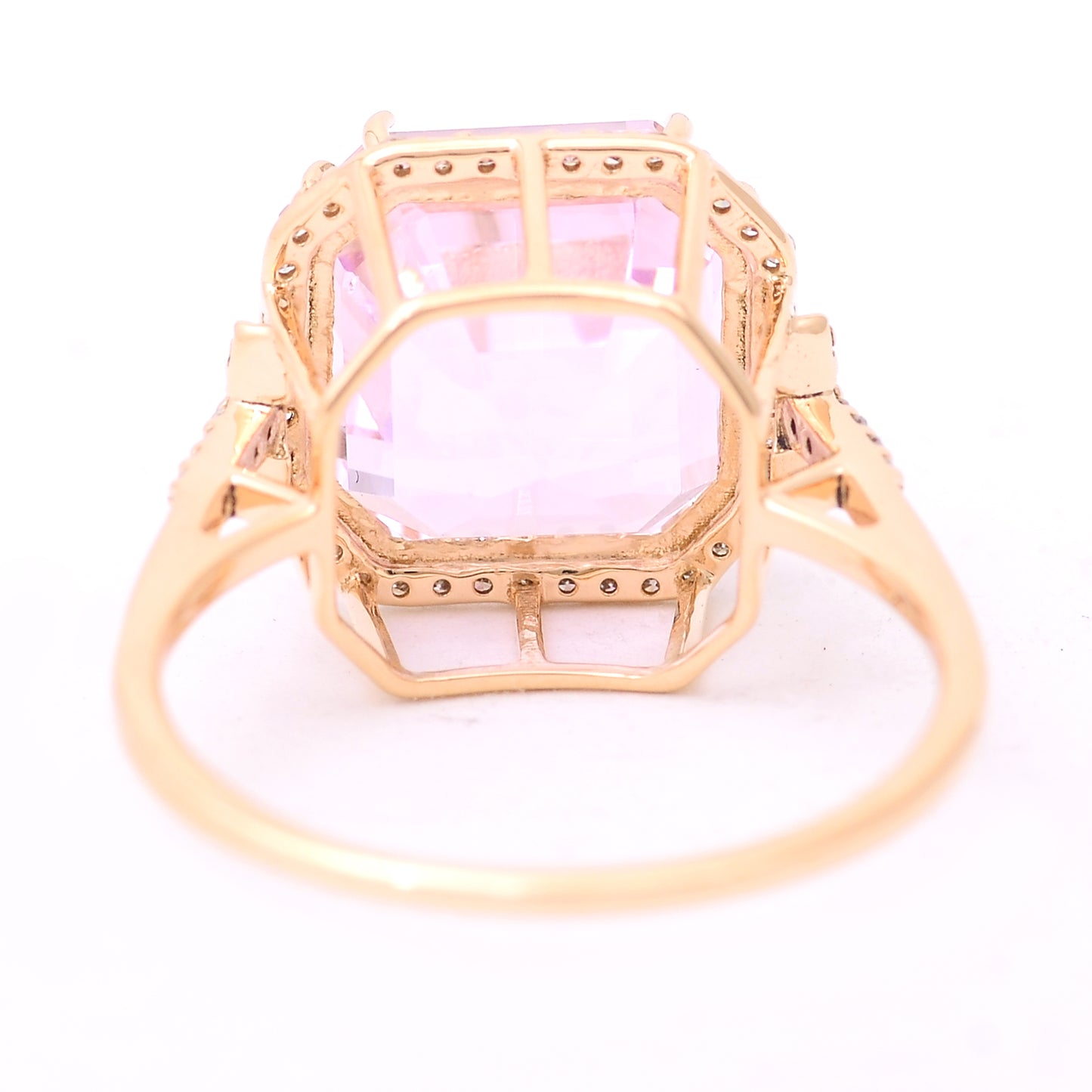 7.76 Ct Cushion Mixed Cut Natural Kunzite 14K Gold Ring