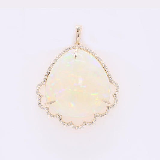 27.10 Ct Pear Cabochon Natural Opal 14K Gold Pendant