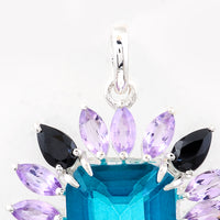 10.41 Ct Octagon Pariba Topaz, Amethyst, Black Spinal 925 Sterling Silver Pendant