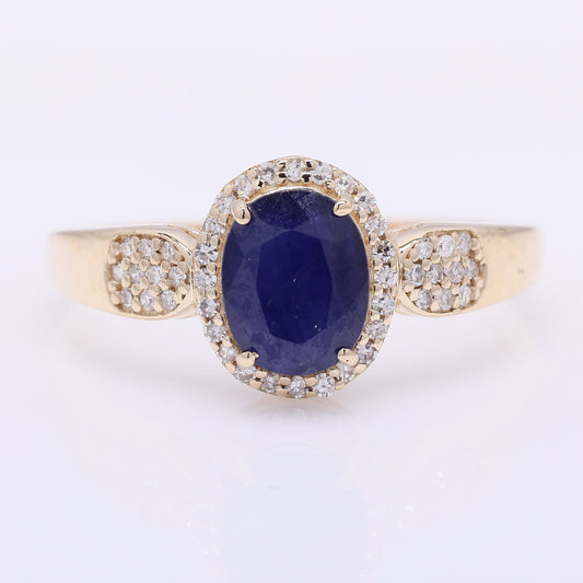 1.84 Ct Oval Mixed Cut Natural Sapphire 14K Gold Ring