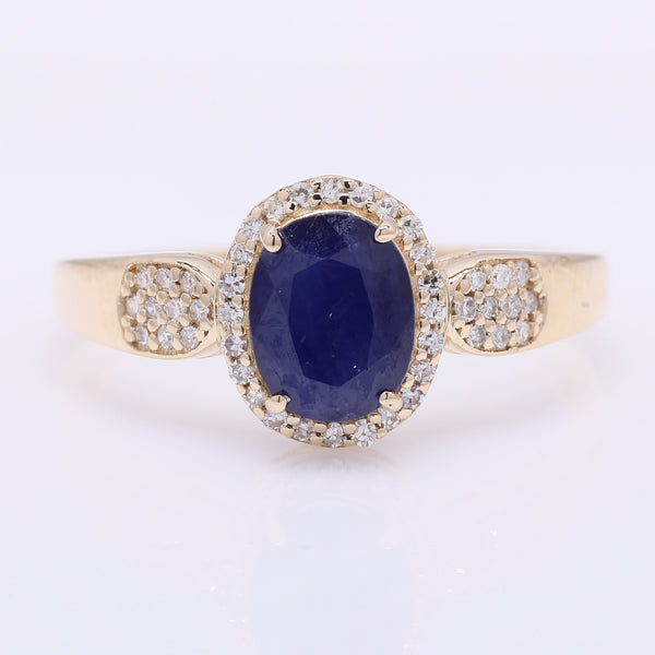 1.84 Ct Oval Mixed Cut Natural Sapphire 14K Gold Ring
