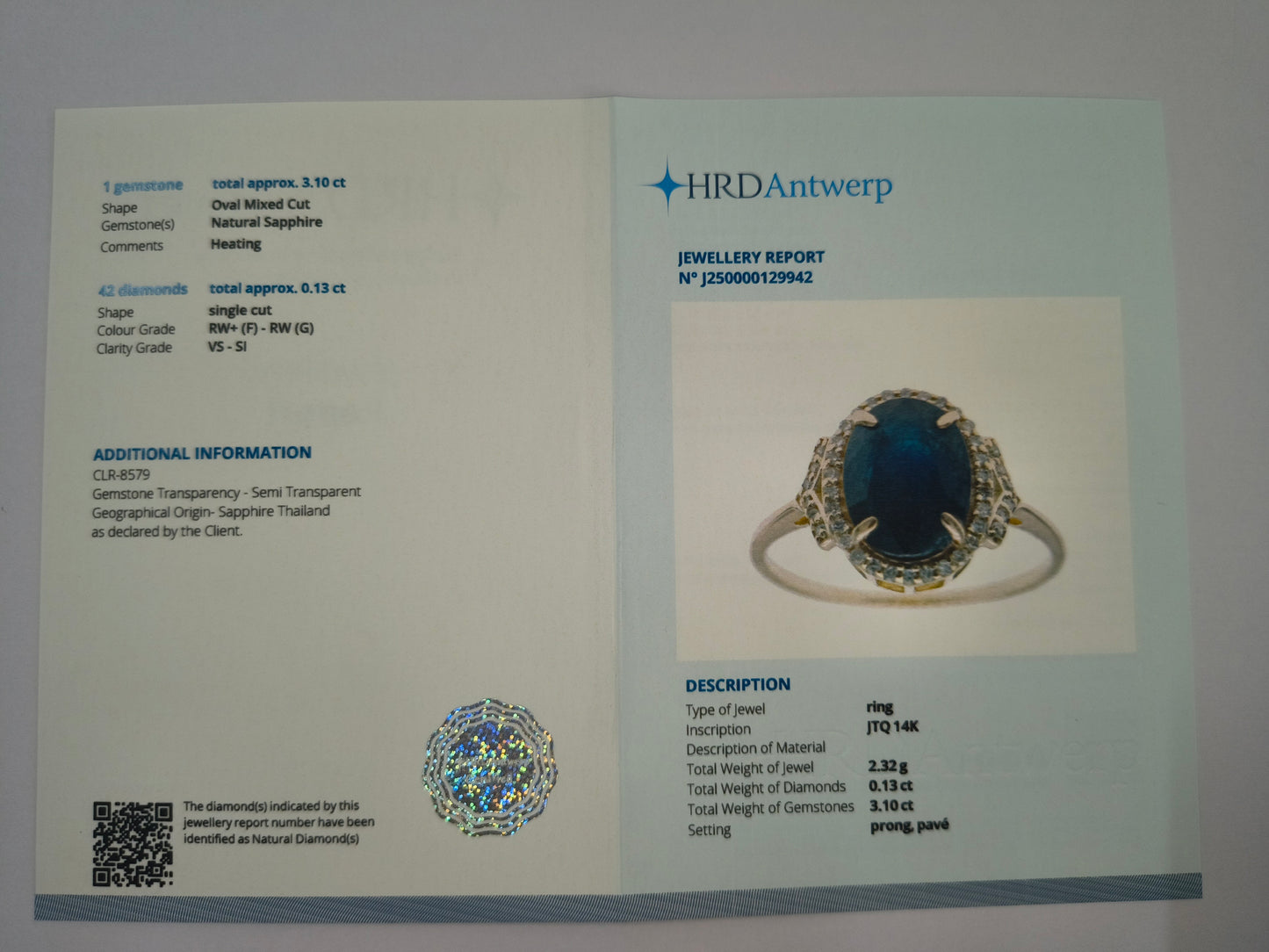 3.23 Ct Oval Natural Sapphire 14K Gold Ring