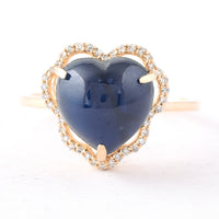 6.85 Ct Heart Cabochon Natural Sapphire 14K Gold Ring