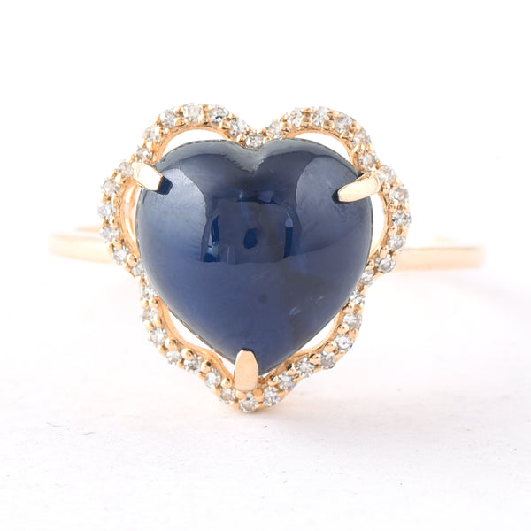 6.85 Ct Heart Cabochon Natural Sapphire 14K Gold Ring
