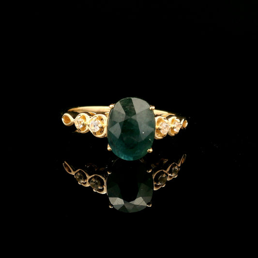 2.26 Ct Oval Mixed Cut Natural Corundum Sapphire 14K Gold Ring