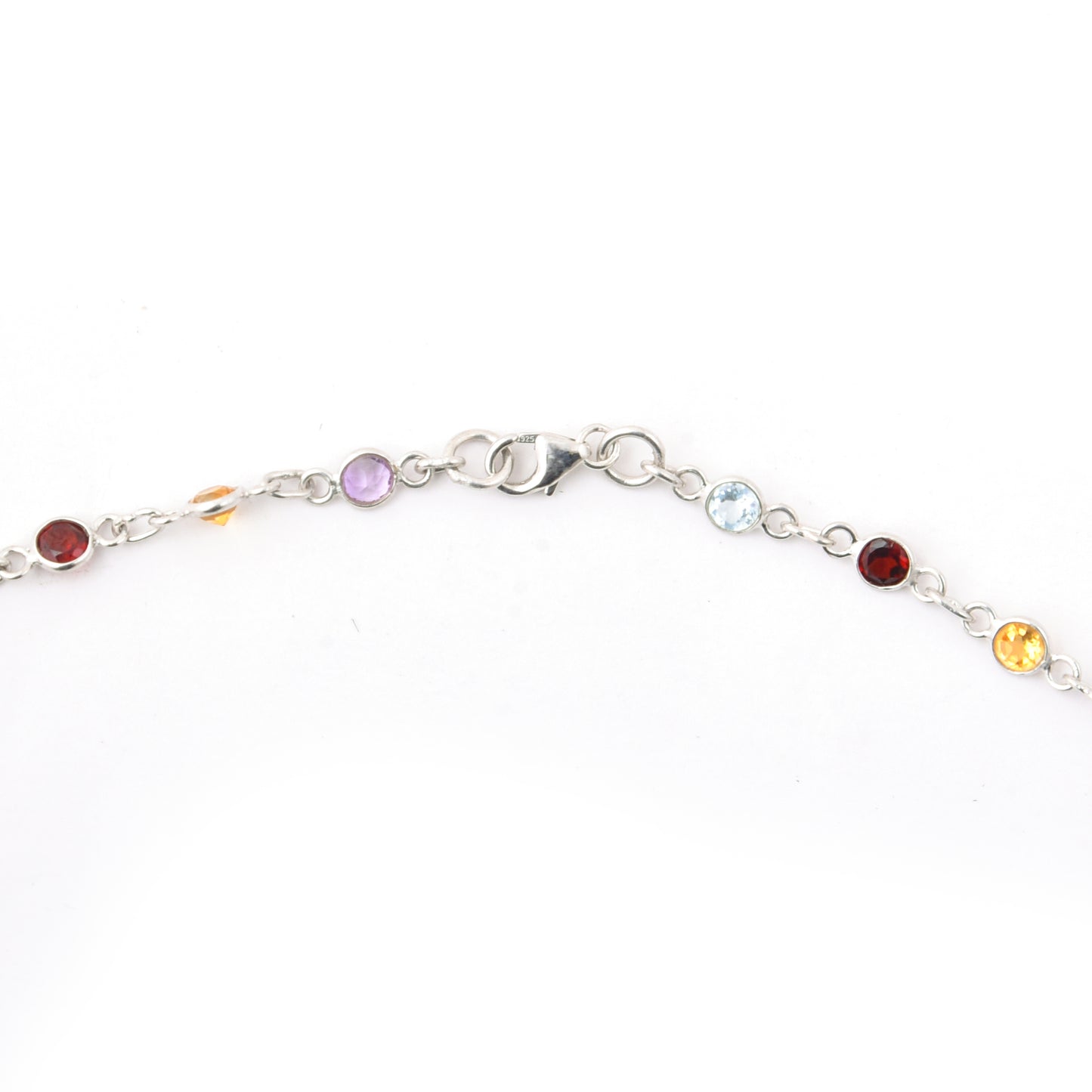 11.45 Ct Round Garnet, Peridot, Blue Topaz, Citrine, Amethyst 925 Sterling Silver Necklace