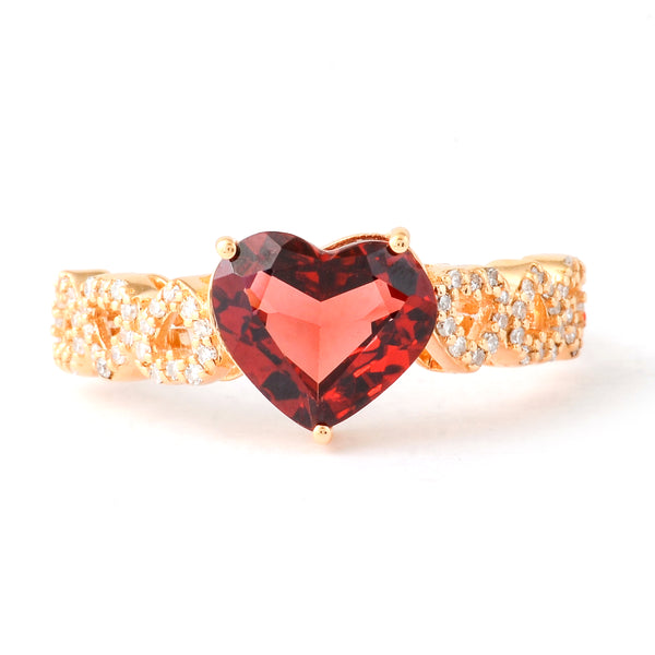 2.01 Ct Heart Mixed Cut Natural Garnet 14K Gold Ring