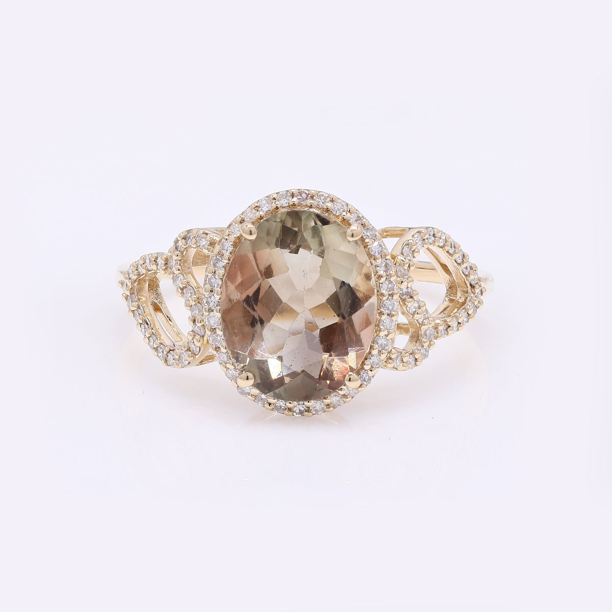 2.48 Ct Oval Mixed Cut Natural Plagioclase Feldspar Sunstone 14K Gold Ring