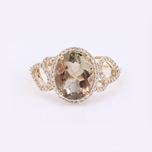 2.48 Ct Oval Mixed Cut Natural Plagioclase Feldspar Sunstone 14K Gold Ring