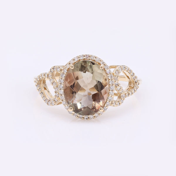 2.48 Ct Oval Mixed Cut Natural Plagioclase Feldspar Sunstone 14K Gold Ring